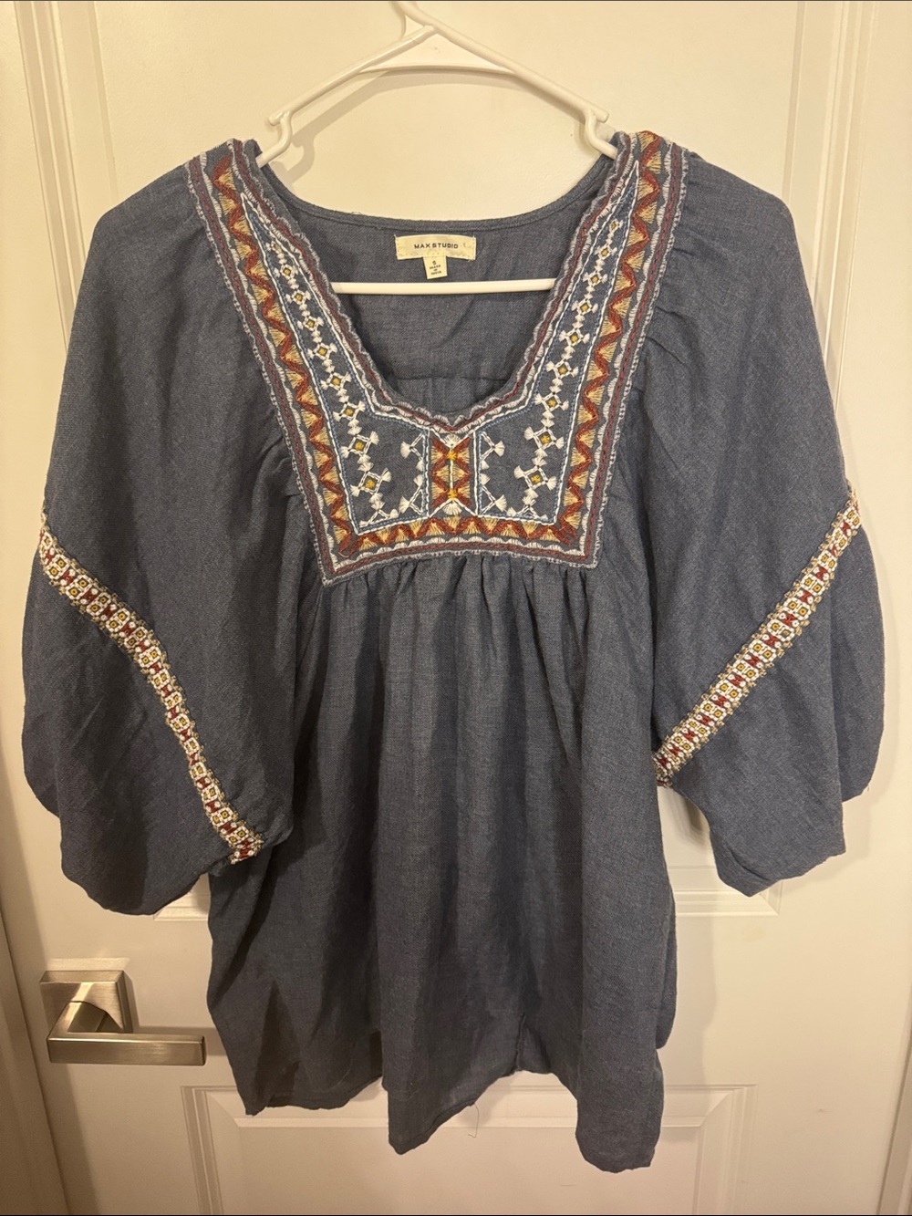 Max Studio Indigo Embroidered Boho Tunic
